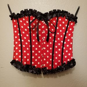 Cute Red White Ploka Dot Frilly Corset